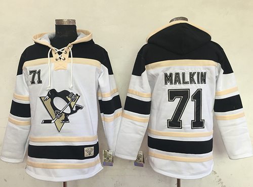 Penguins #71 Evgeni Malkin White Sawyer Hooded Sweatshirt Stitched NHL Jersey - Click Image to Close